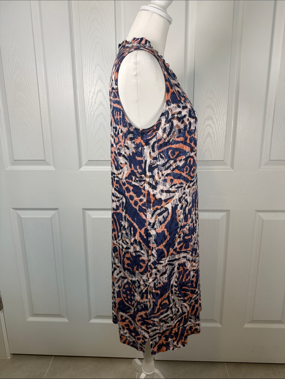 NIC+ZOE Abstract Print Sleeveless Knit Dress M Navy Orange Stretch Boho Travel - Picture 4 of 13